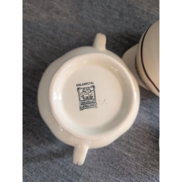 Grindley "Creampetal" Cream and Sugar Bowl Set with Lid, Gold Trim & Bro… - Picture 4 of 5